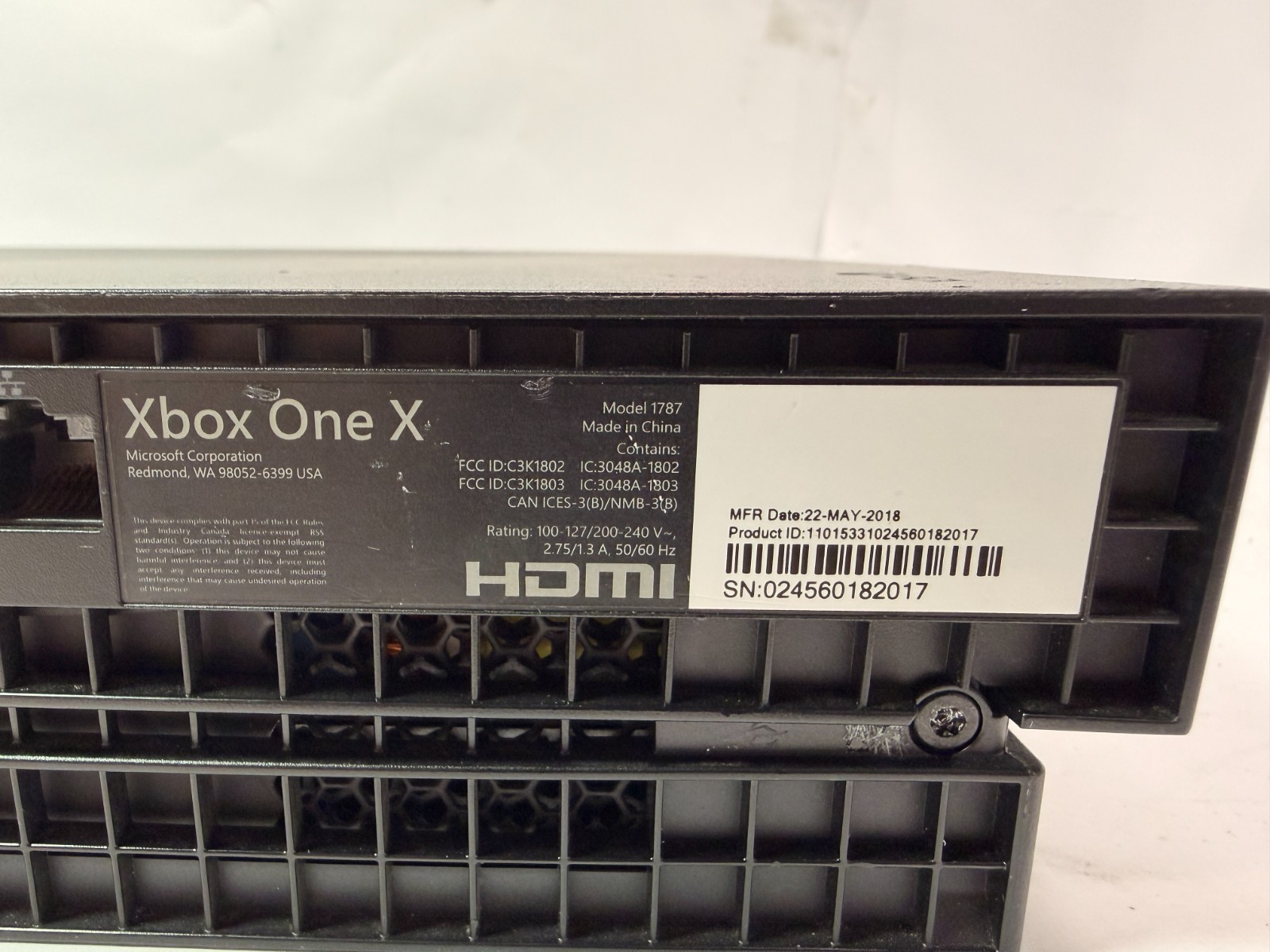Microsoft Xbox One X Console Model 1787 No HDD No Display For Parts