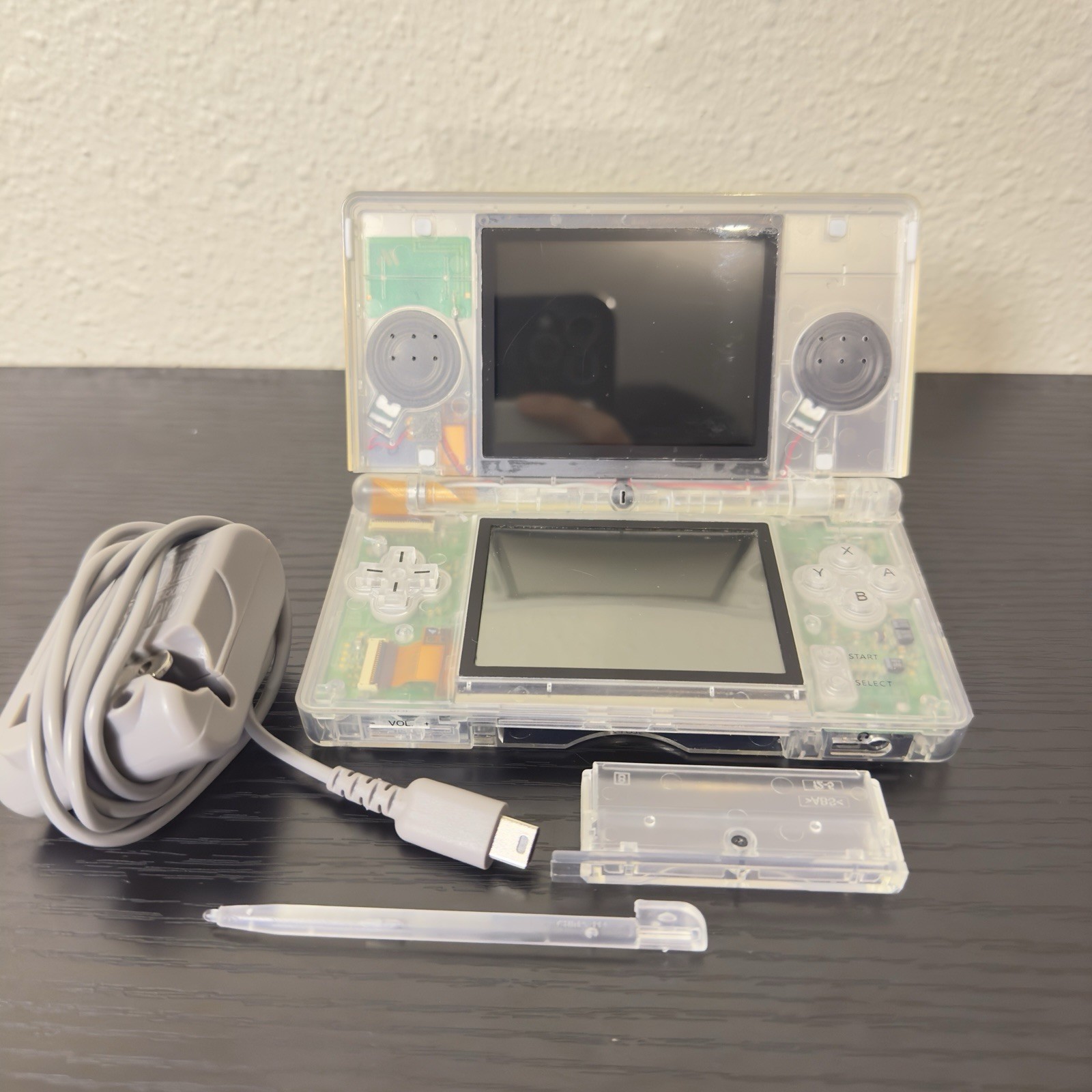 Nintendo DS Lite Clear Transparent Reshell Console w/ Charger Stylus GBA Slot