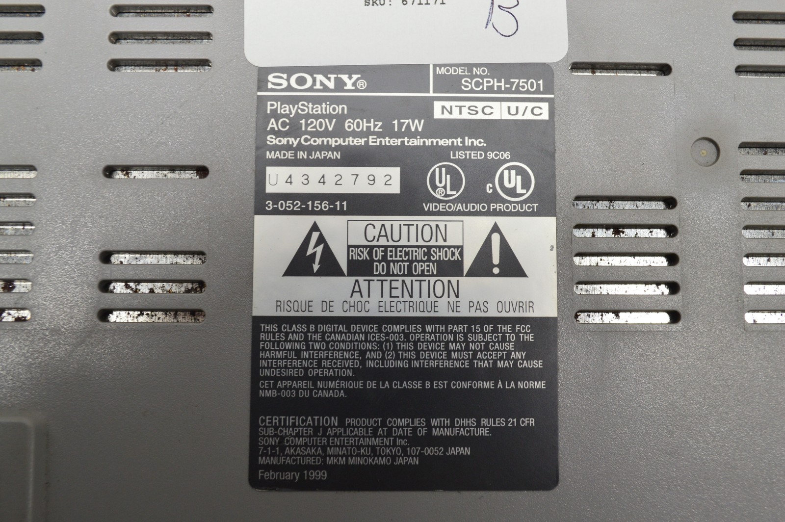Sony PlayStation PlayStation 1 PS1 SCPH-7501 Video Game Console *Console Only*