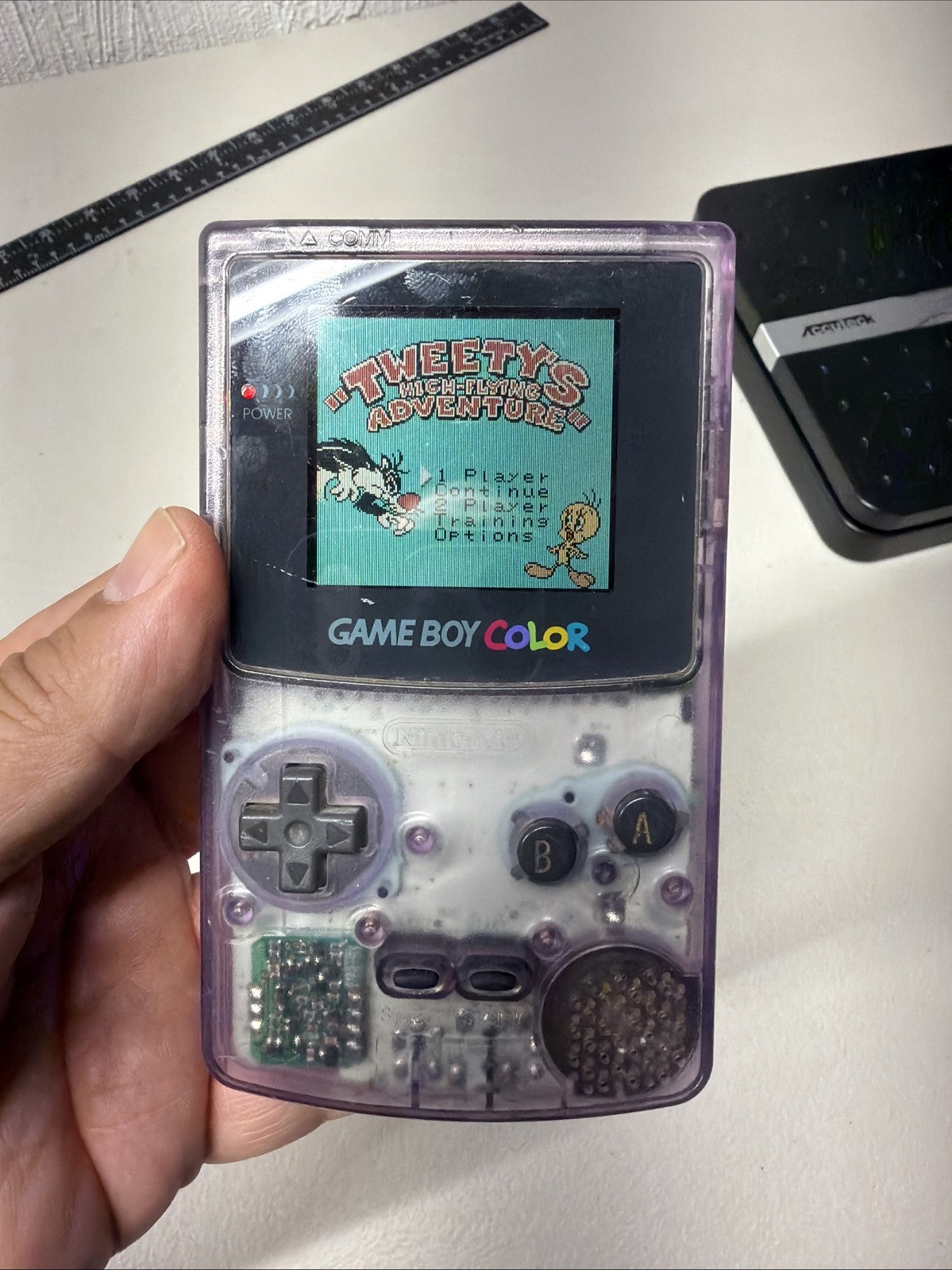 Nintendo Game Boy Color Atomic Purple CGB-001 Handheld Console & Tweety Game