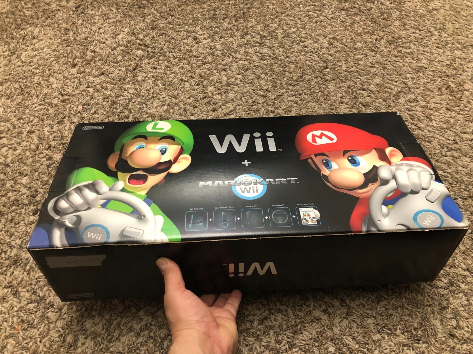 Nintendo Original Wii Mario Kart Bundle Black Console With Wii Wheel Sealed game