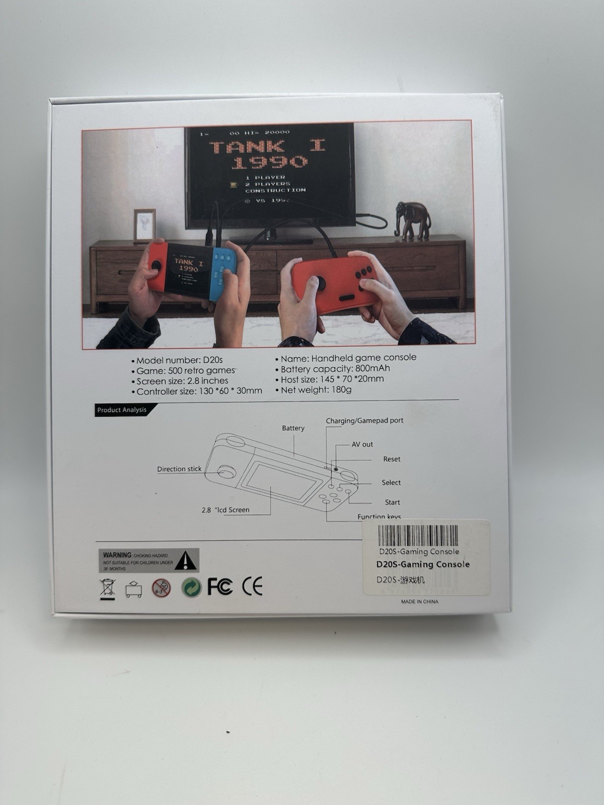 D20S 500-in-1 Handheld Game System, Built-in Games, TV Output, Red/Blue/Black