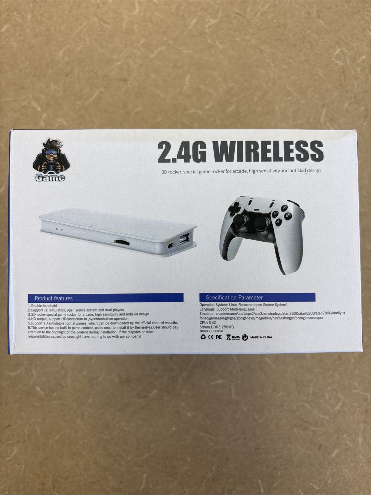 Game 2.4G Wireless Home Console, 4K UHD, Dual Controllers, White/Black