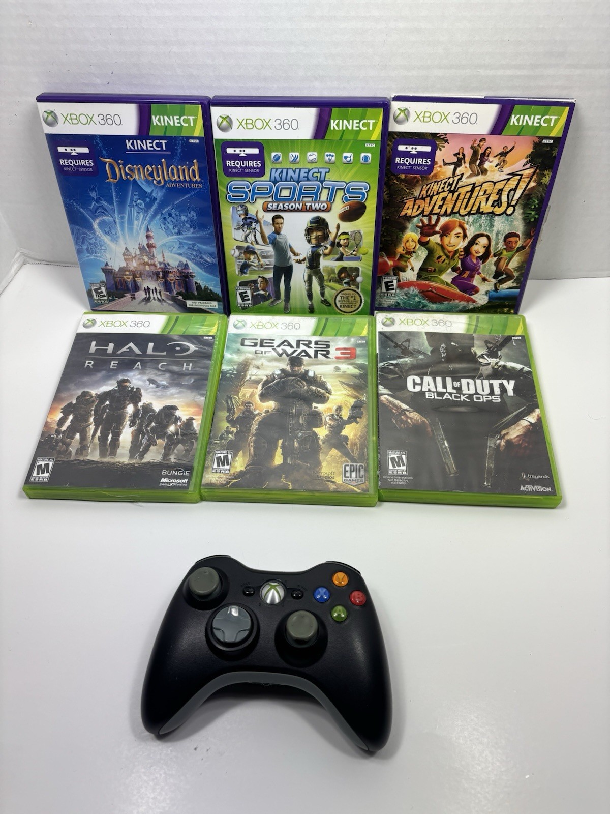 Microsoft Xbox 360 Slim Black 4gb console Bundle CIB 6 Games | Tested, No Kinect