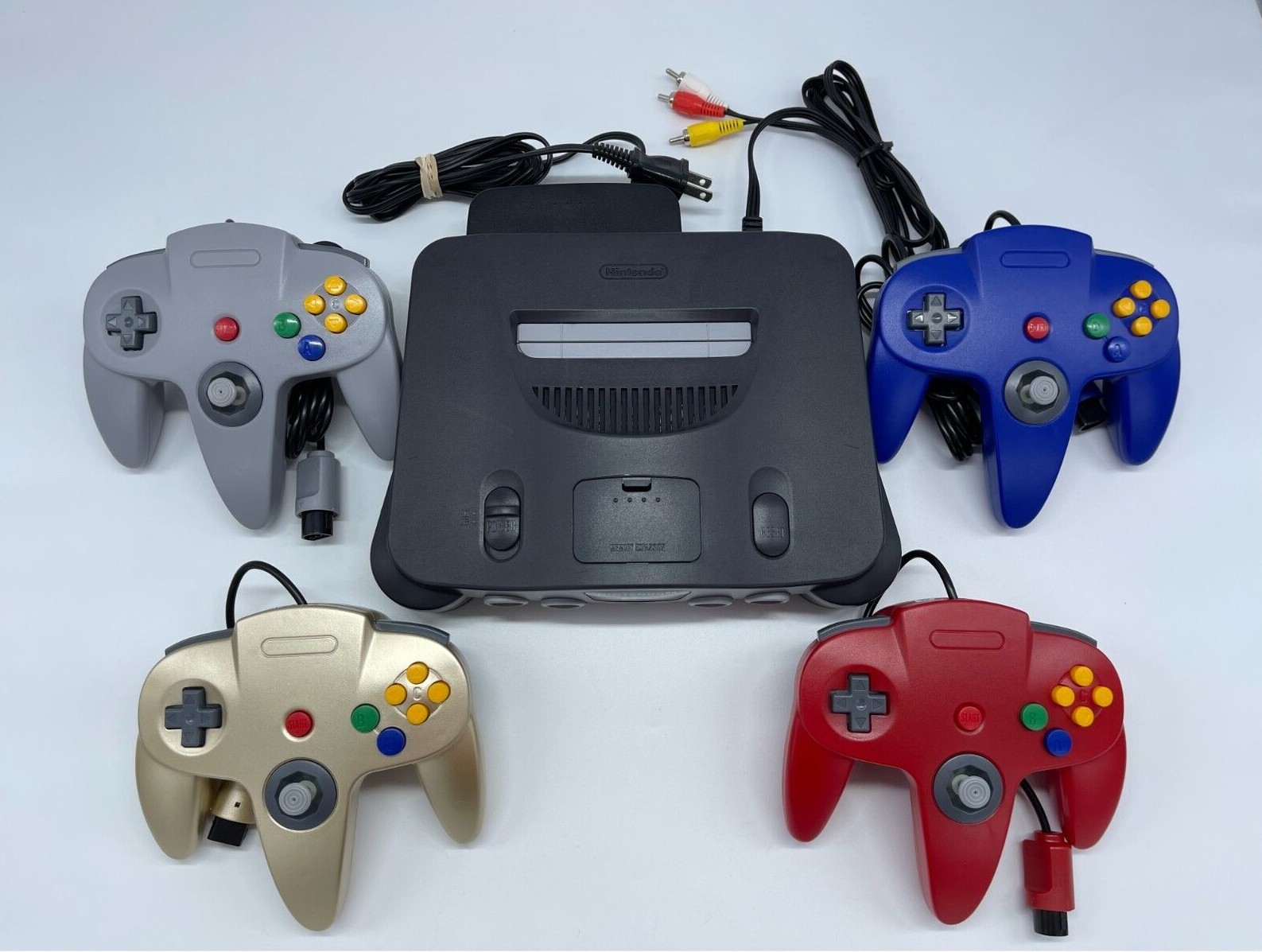 EXCELLENT – N64 Nintendo 64 Console + UP TO 4 NEW CONTROLLERS + Cords + CLEANED!