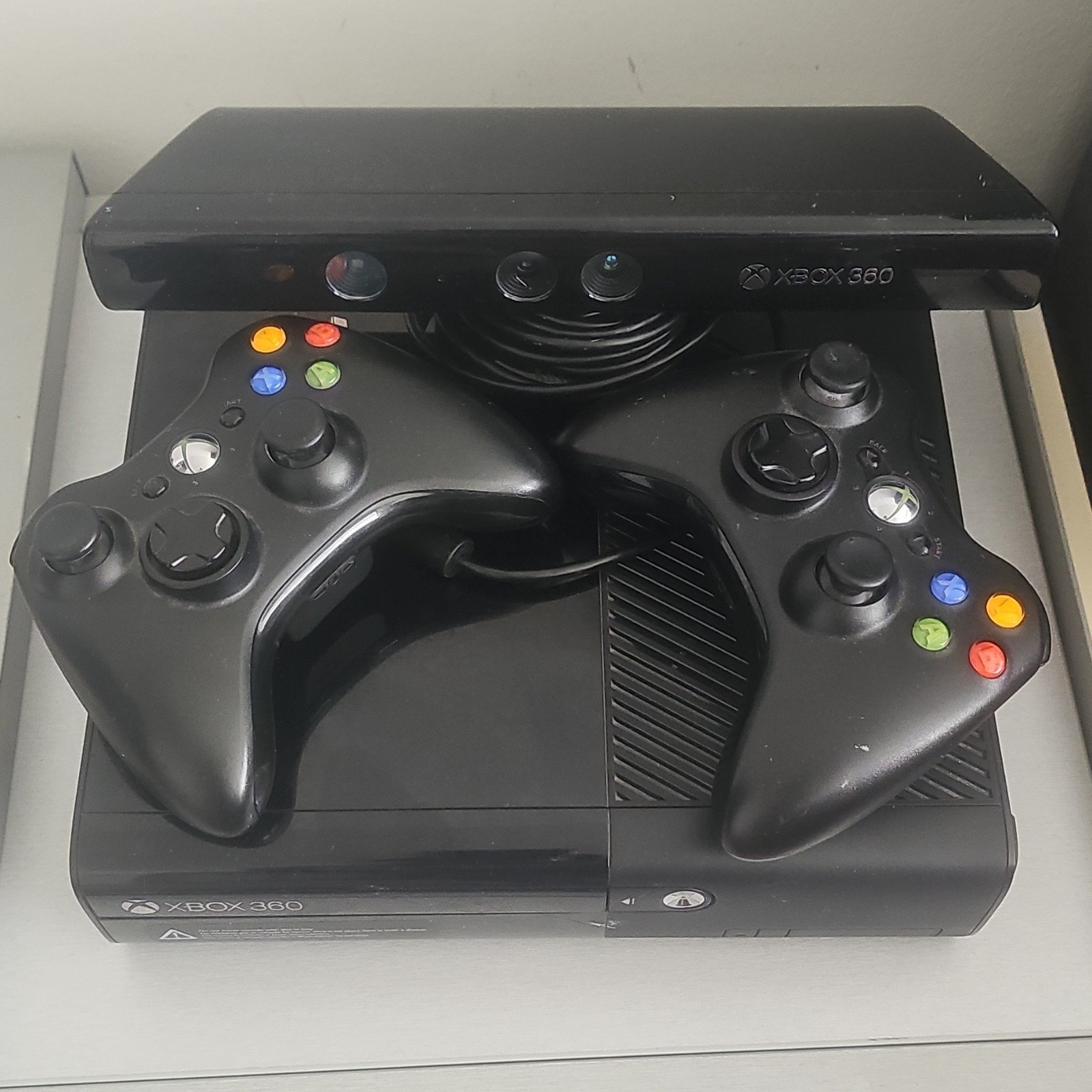 Microsoft Xbox 360 E Kinect Console Black with Kinect Sensor & 2 Controllers