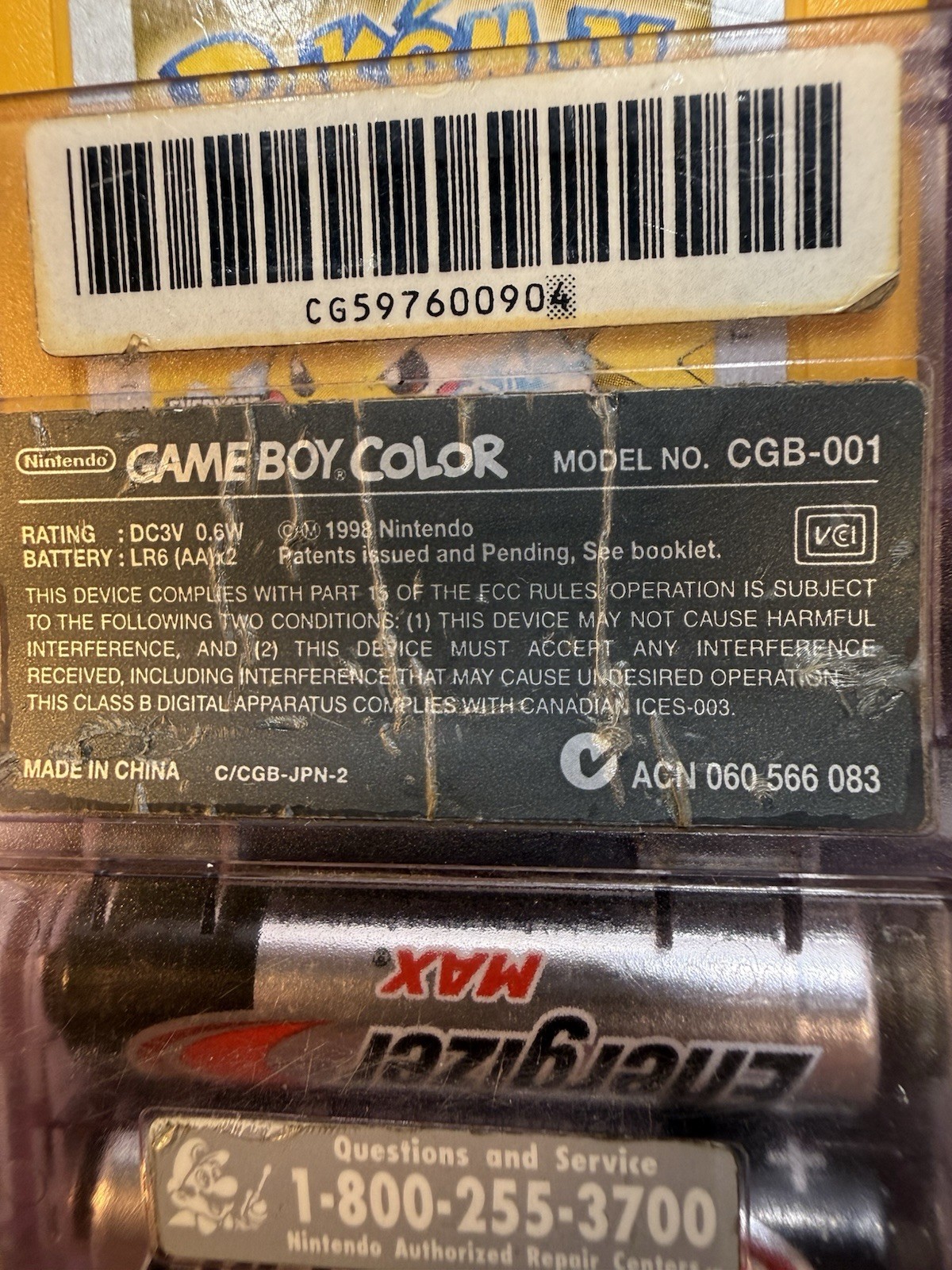 Nintendo Game Boy Color Console Atomic Purple With Yellow Pokemon Game