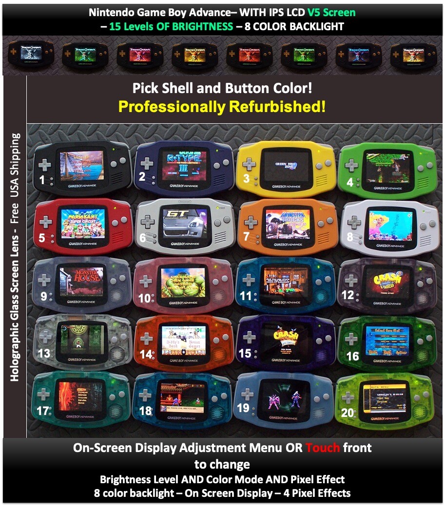 Game Boy Advance GBA IPS MOD V5 newest Version OSD 15 Levels of Brightness-Pick