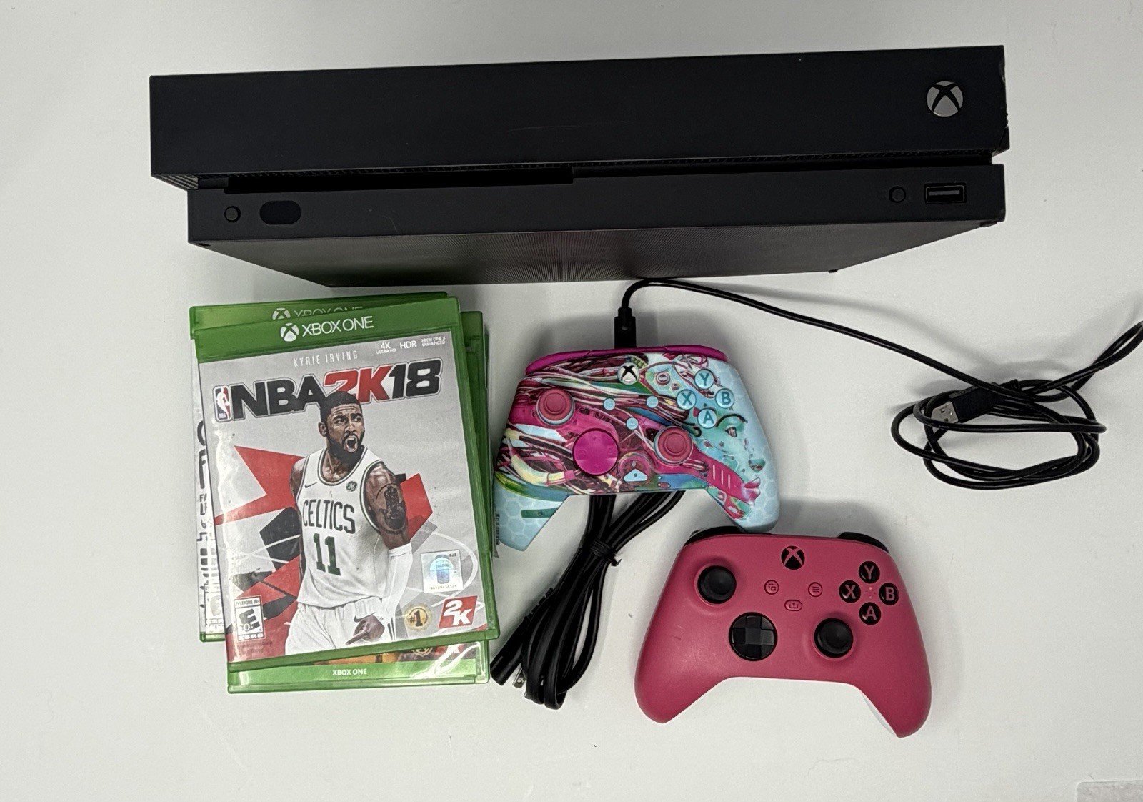 Microsoft Xbox One X 1TB Console Black + 6 Games + 2 Controllers Bundle
