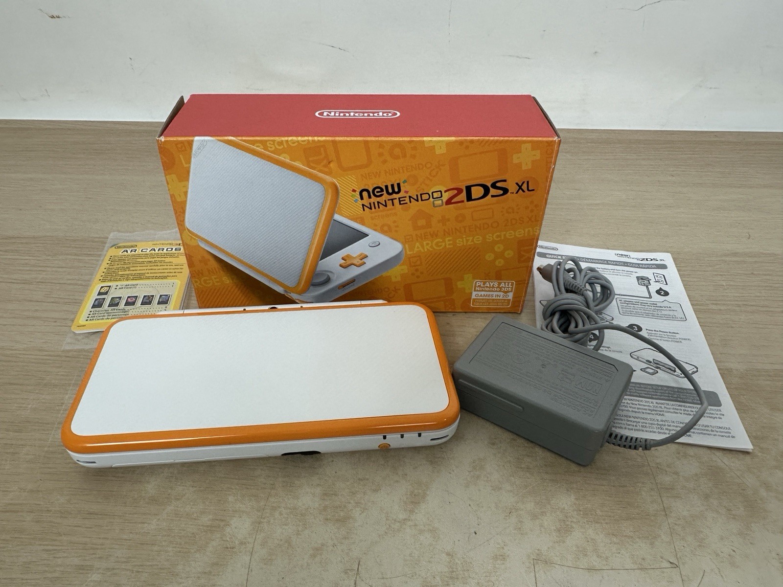 OEM USA Nintendo 2DS XL White & Orange Console System w/ Box, Charger & Inserts