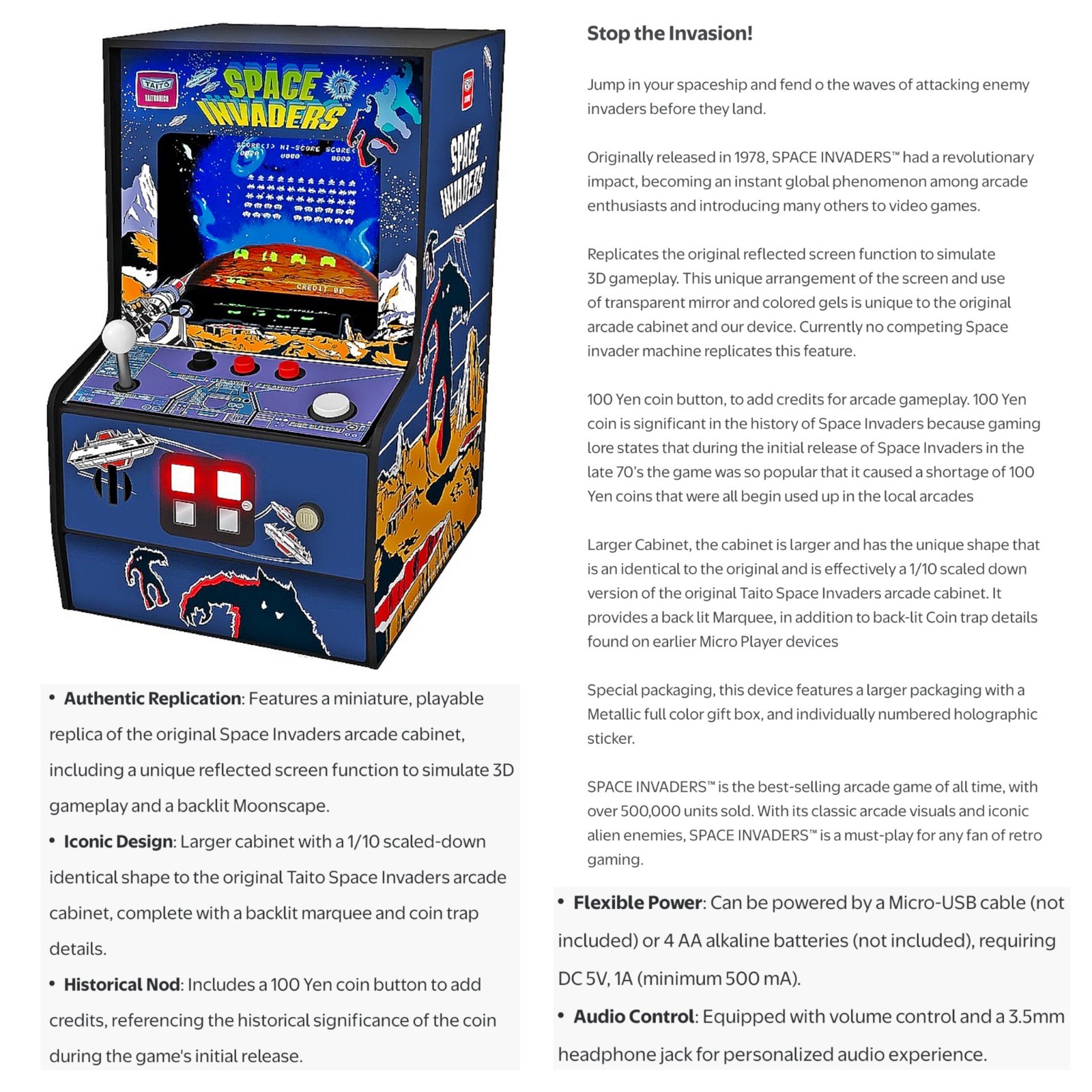 👾 SPACE INVADERS My Arcade TAITO Retro Player Machine w/Backlit Marquee 🆕 NEW!