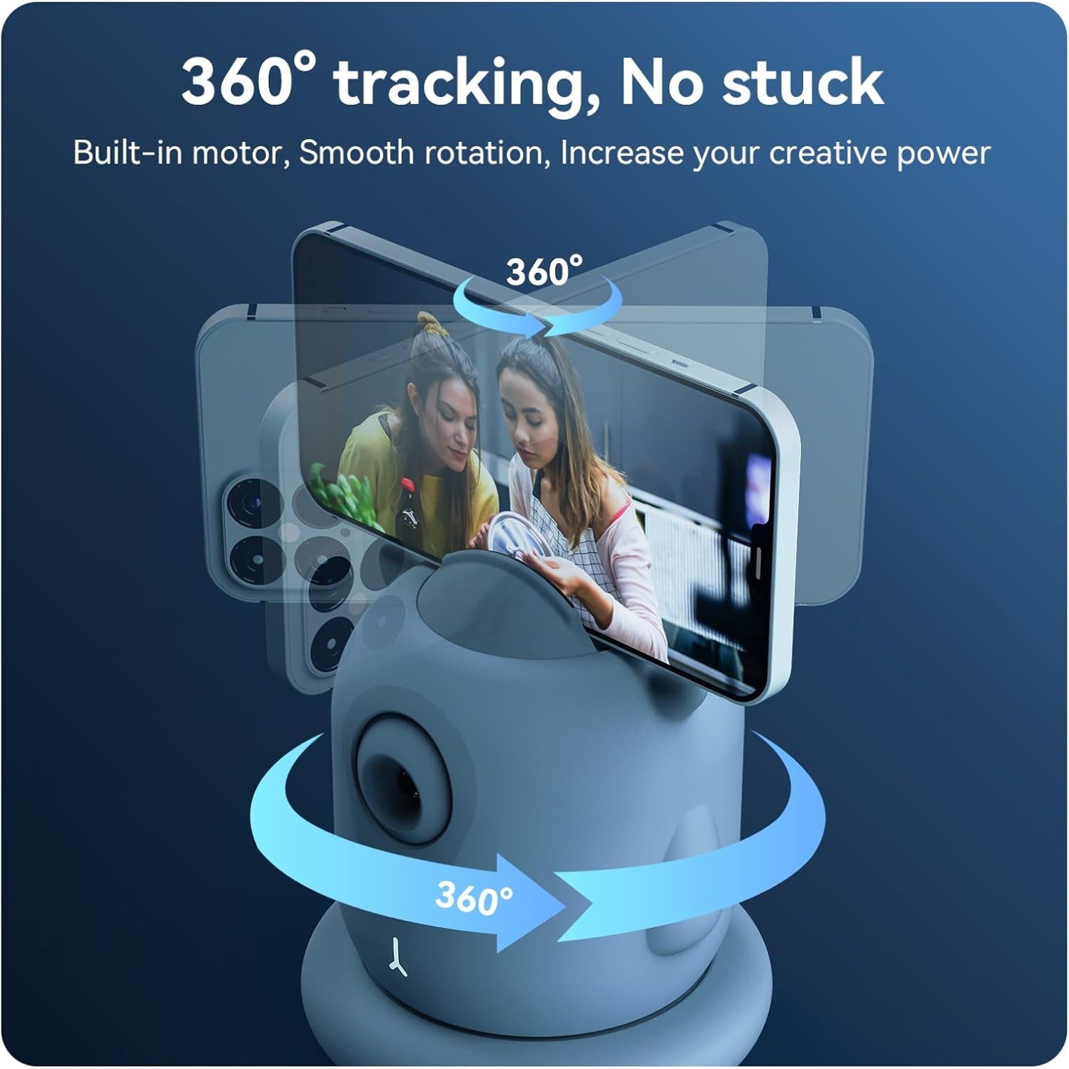 Bluetooth Auto Tracking Phone Holder, 360° Rotation, AI-Powered Face Tracking