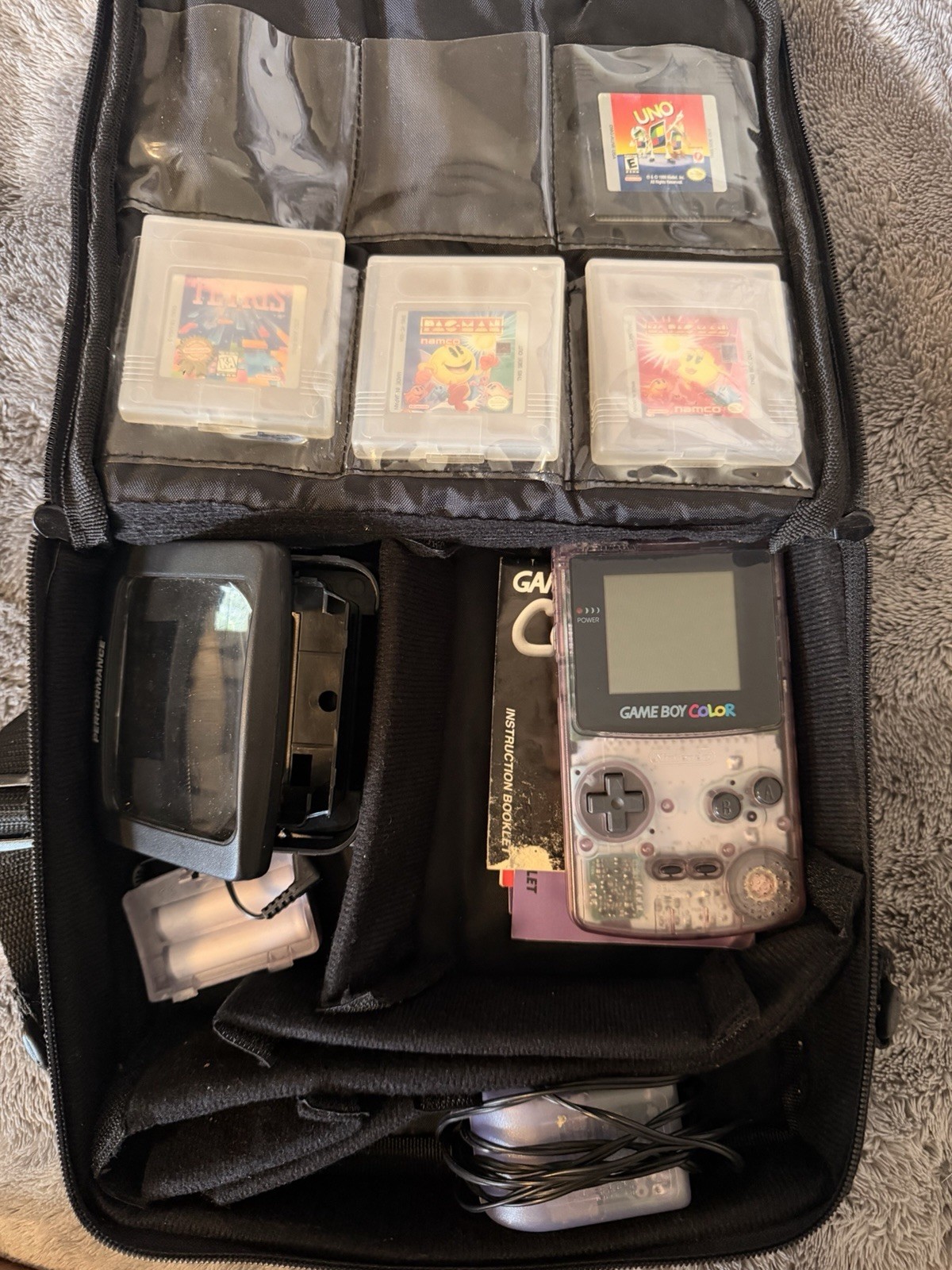Nintendo Game Boy Color Bundle Atomic Purple 4 Games Charger Case Tested