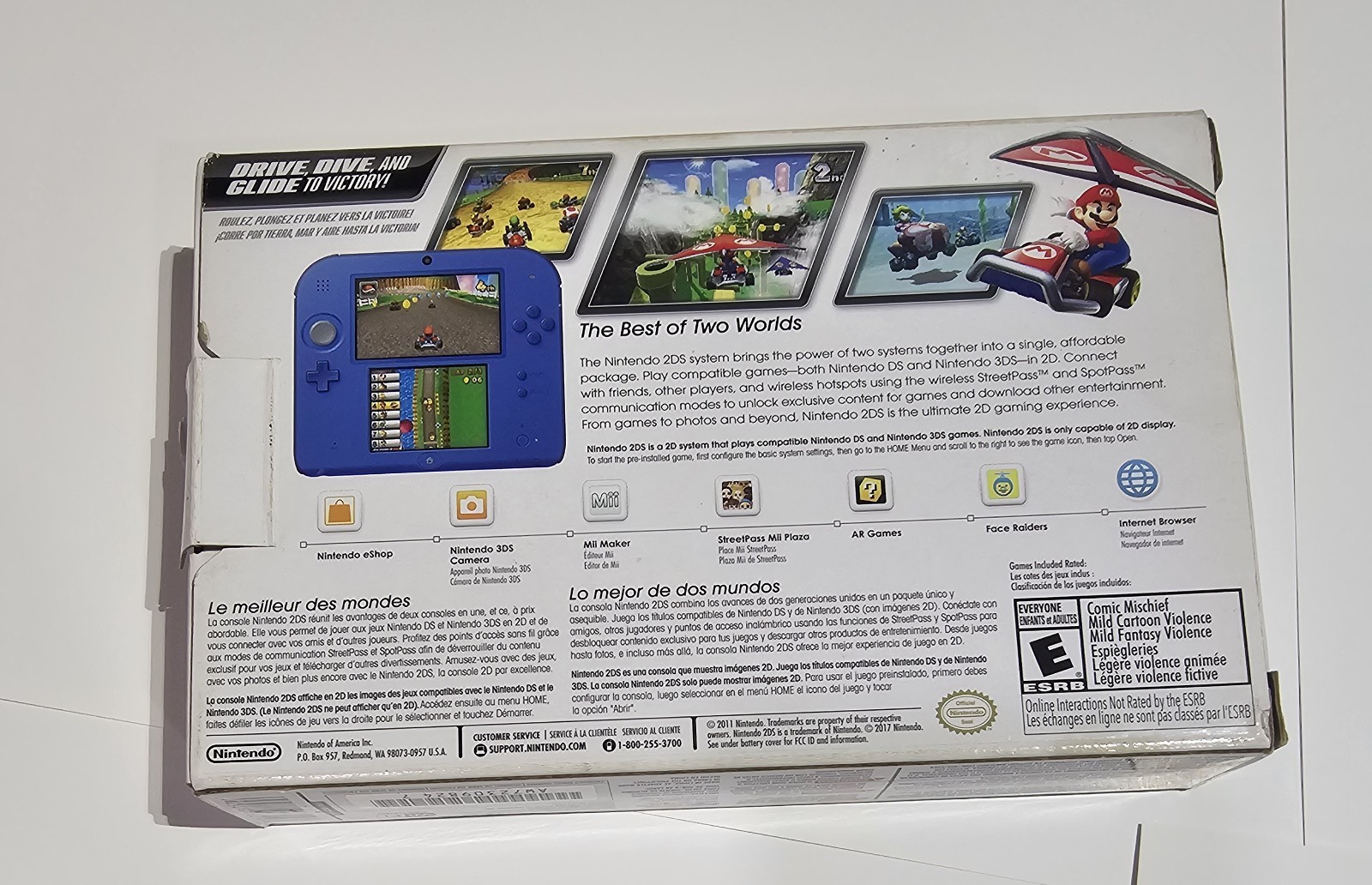 Nintendo 2DS Mario Kart7 Edition In Original Box OEM Charger & Stylus Blue Works