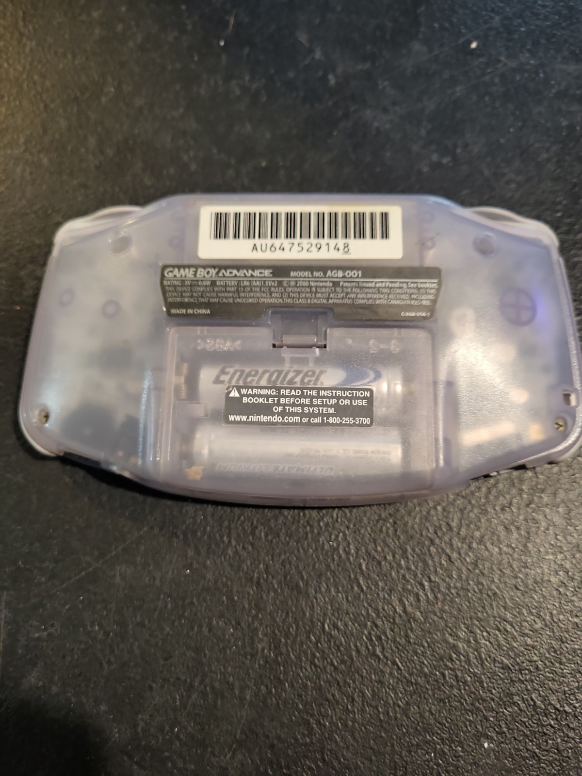 Nintendo Game Boy Advance Handheld Game Console AGB-001 Clear Tested To Power On