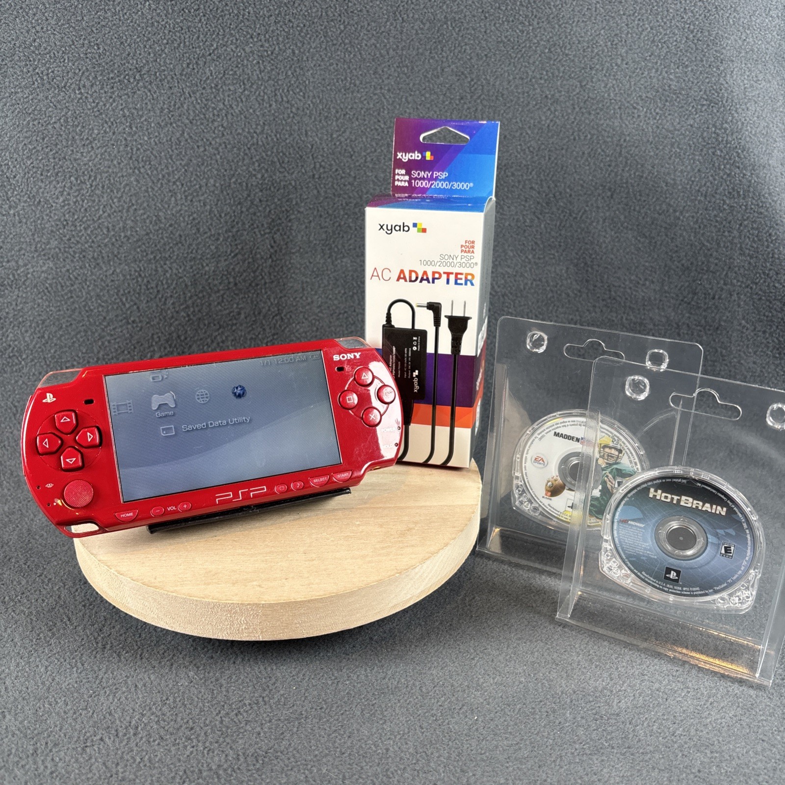 PlayStation Portable PSP-2001 LE Red Console w/ Battery Charger & Games – Tested