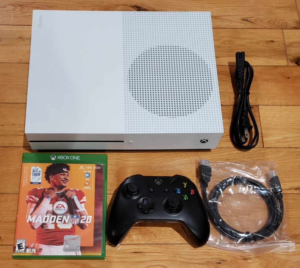 Xbox One S 1TB Console 1681 White Bundle, Controller 1708, Power, HDMI, TESTED