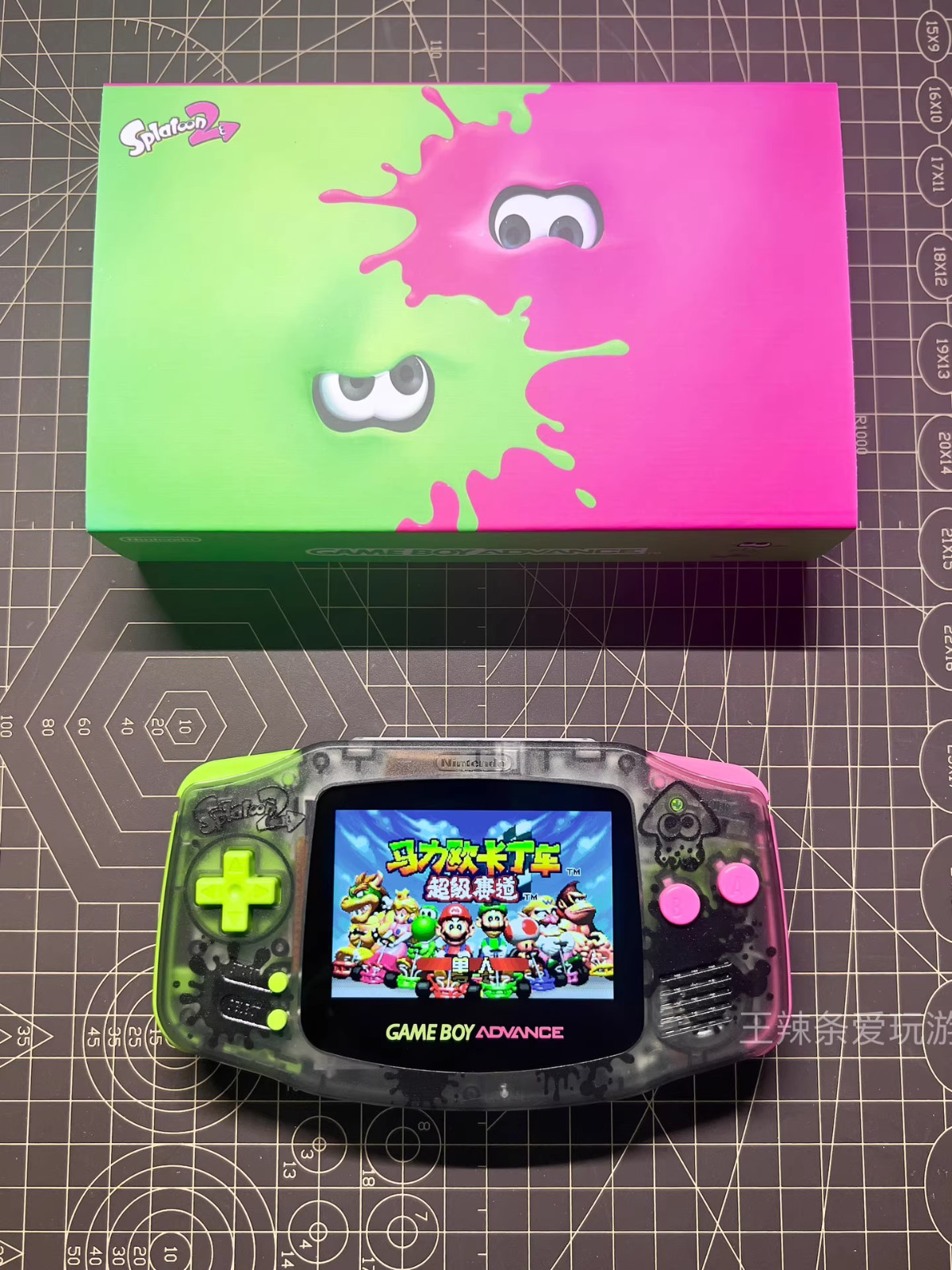 Game Boy Advance GBA Splatoon Clear Black Console with iPS Backlit LCD MOD