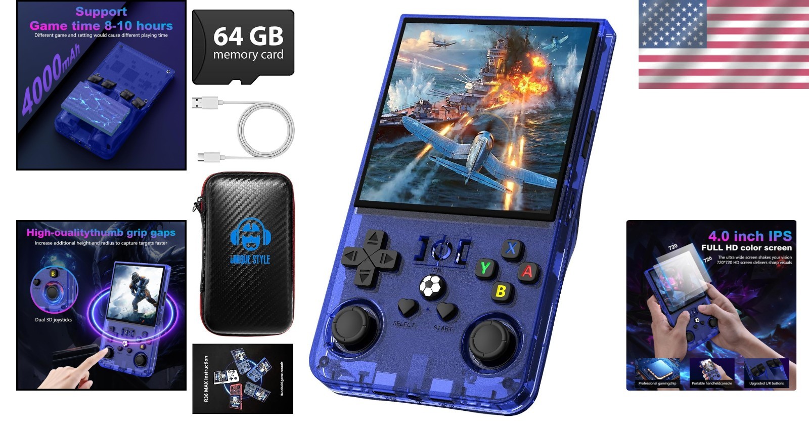 R36MAX Handheld Console – 4000mAh Battery & 18,000+ Games for Endless Fun