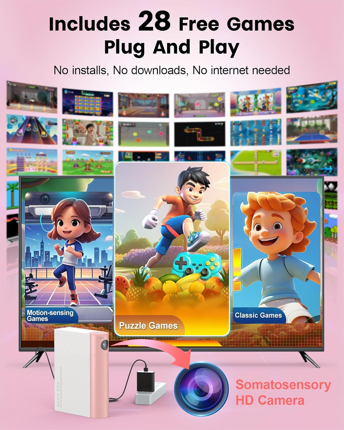AR Motion Game Console for Kids: Plug and Play TV Video Game System for Indoor P
