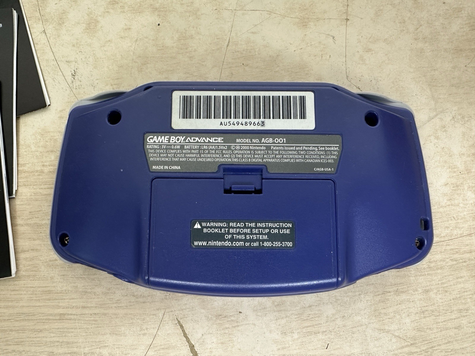 Nintendo Game Boy Advance AGB-001 Indigo Purple GBA Complete in Box CIB – WORKS!