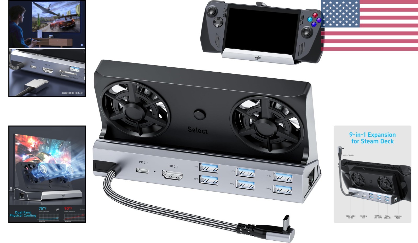 Multi-Device 12-in-1 Docking Station with 4K Output, 6 Ports & Cooling Fans