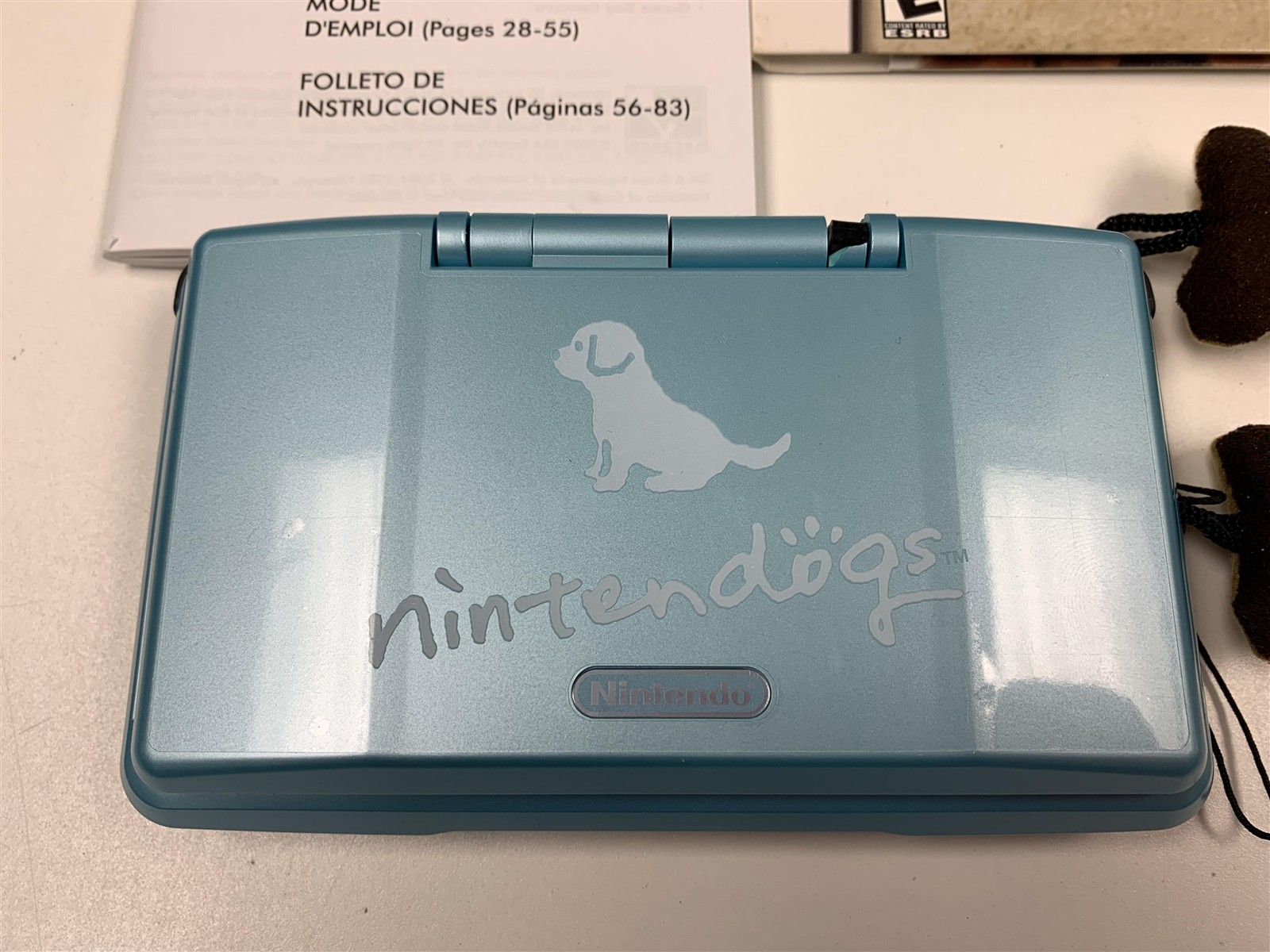 Nintendo DS Teal Nintendogs Boxed Console Broken Hinge Tested Works