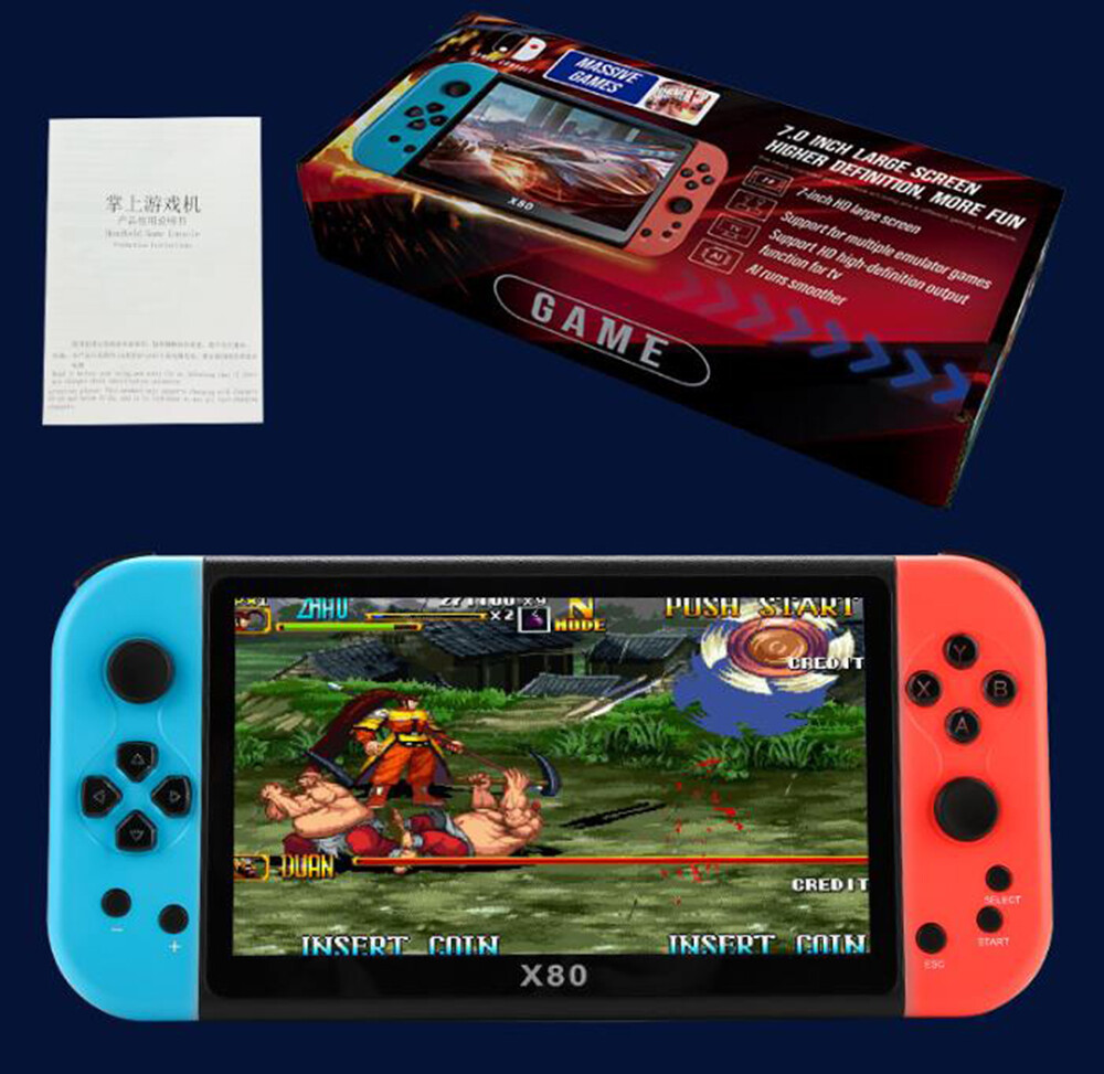 Portable X80 Game Console 7.0″ Screen Home Handheld Built-In 20000 Games HD TV