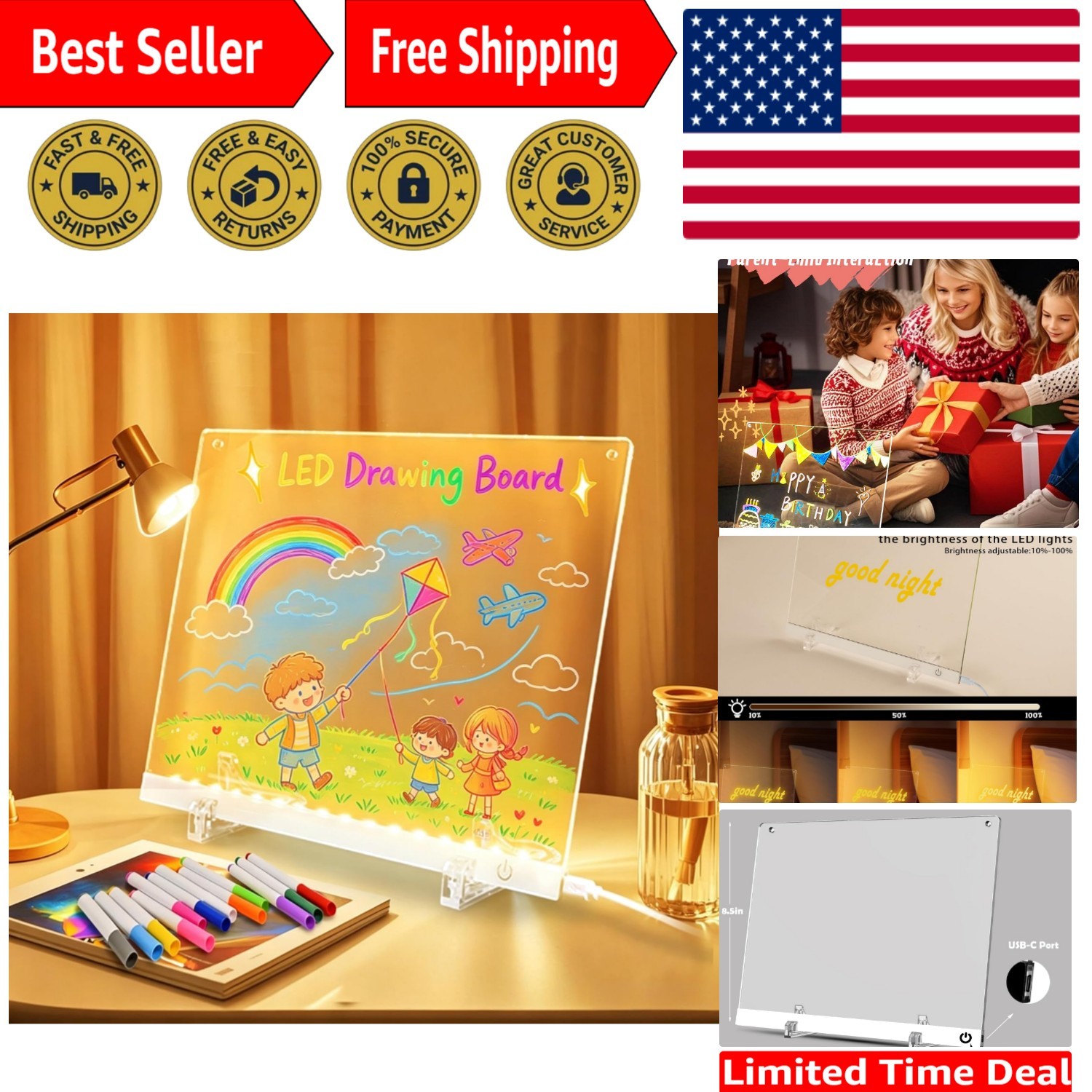 11.8″x8.5″ LED Drawing Board with 12 Markers, Brightness Adjustment Touch But…