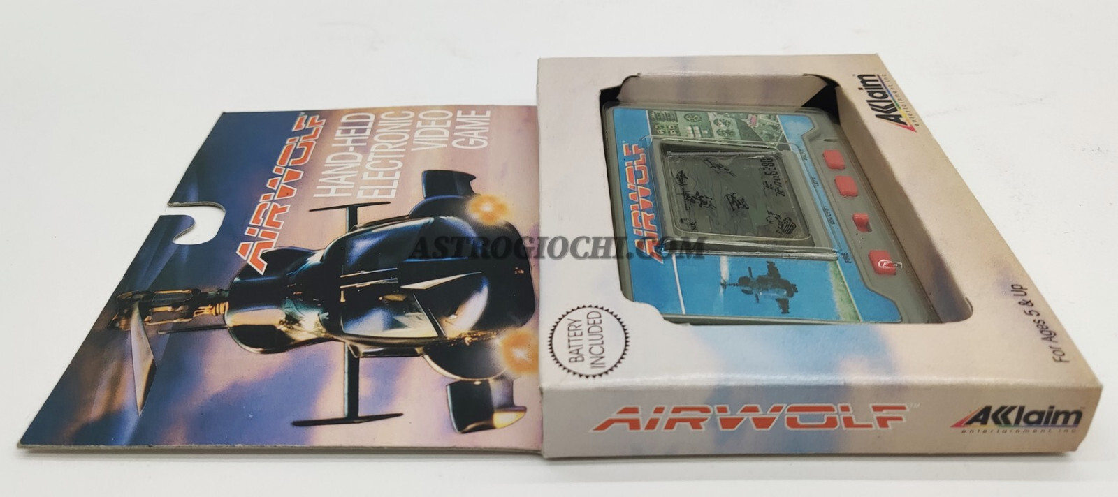 AIRWOLF AKKLAIM HANDHELD LCD GAME WATCH VINTAGE 1988 WORKING IN BOX VERY RARE