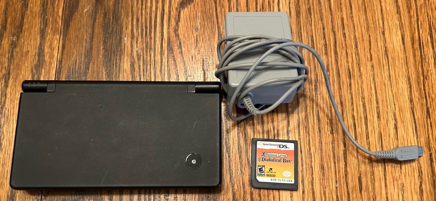 Nintendo DSi Black w/Charger Professor Layton Diabolical Box Working