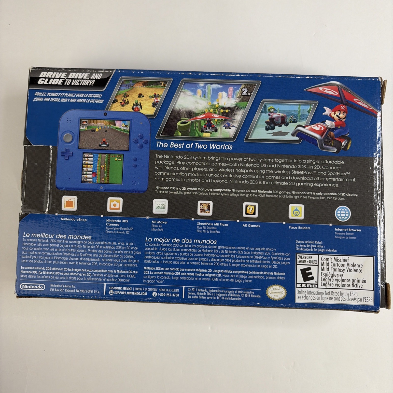 Nintendo 2DS Blue Black System In Original Box W/Charger Stylus US Model