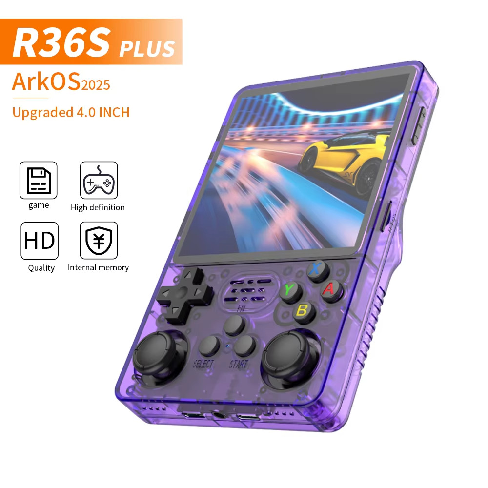 R36S 128gb Handheld Game Console – Black, Purple – Retro Emulator w/ 25k+ Games