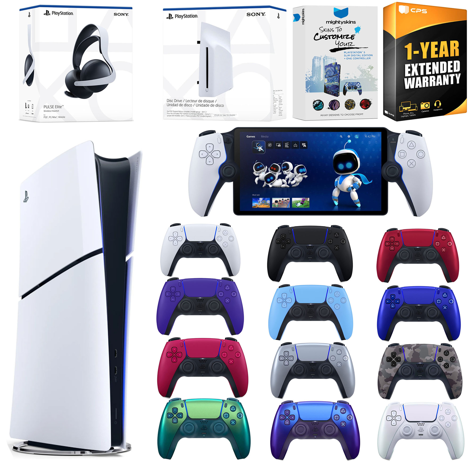 Sony PS5 Slim Digital + Disc Drive + Pulse Headset + PS Portal + Controller
