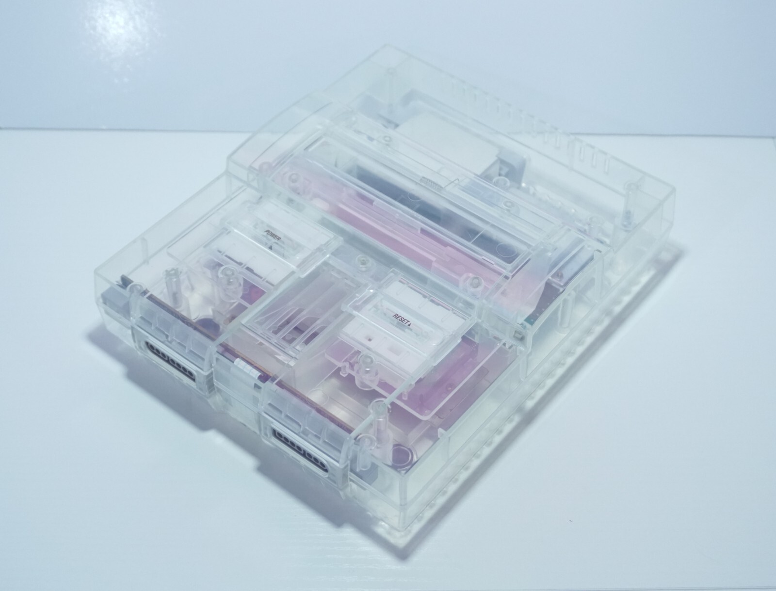Transparent Clear Super Nintendo SNES Game Console SNS-001 with Blue LED