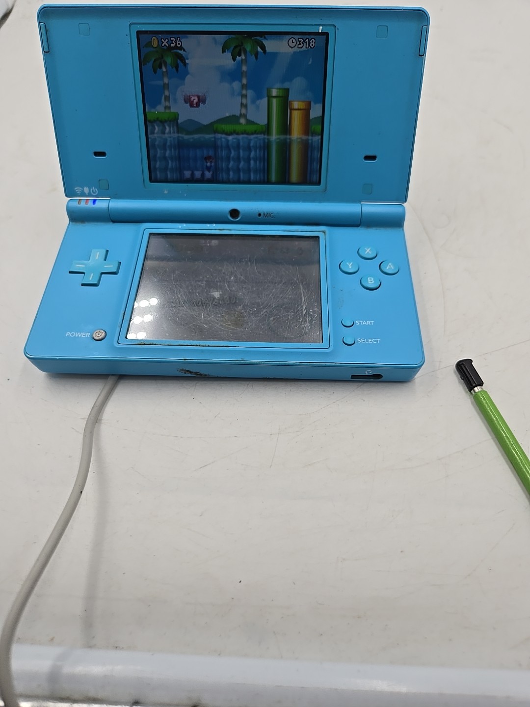 nintendo dsi console Blue Adapter & Pen With Super Mario Game Working