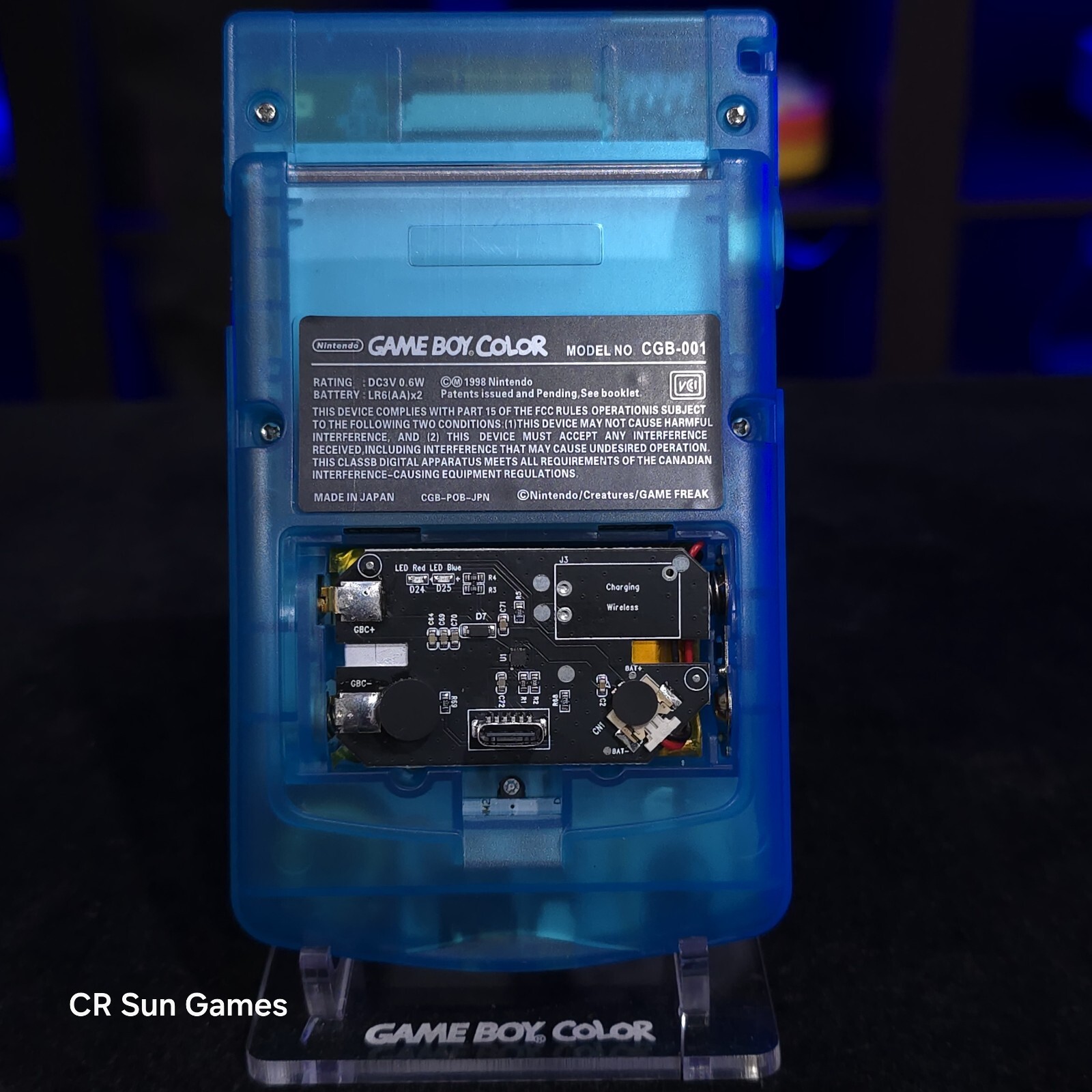 Clear Blue Gameboy Color Console OLED Touch Screen & USB-C Rechargeable Battery