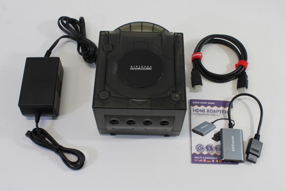 Nintendo Gamecube Console Clear Black & AC S-Video to HDMI NTSC-U/C DOL-001 GC