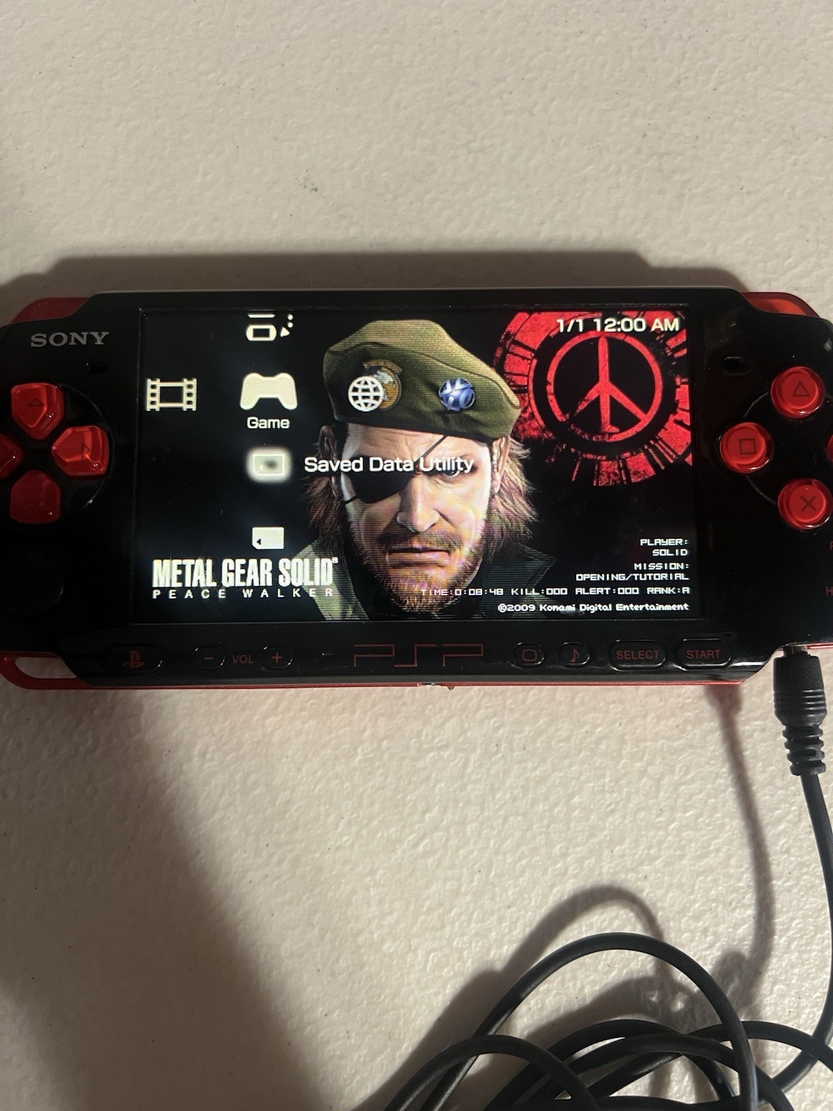 Sony PSP 3000 Console Red Black No Battery No Charger with Memory Card 1GB