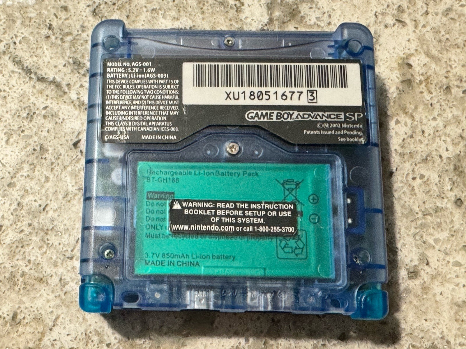 Nintendo Gameboy Advance GBA SP Handheld System Console Clear Blue AGS-001