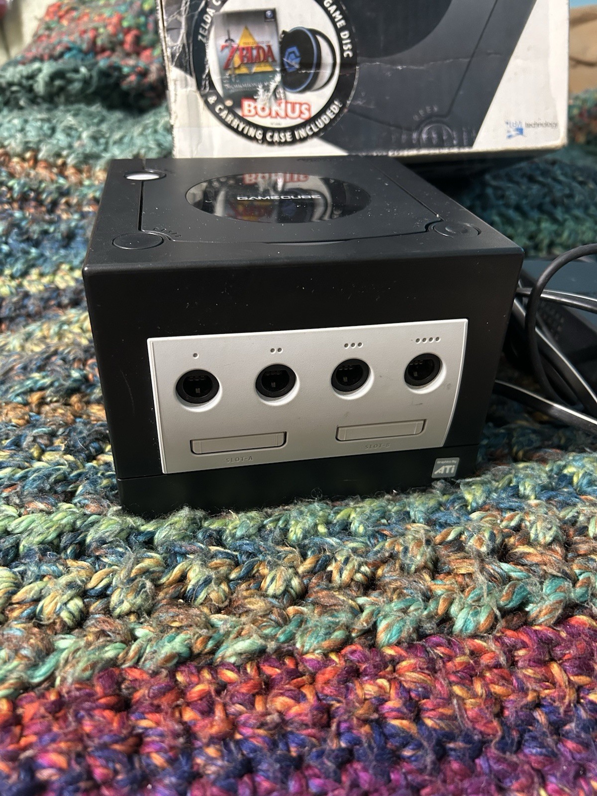 Nintendo GameCube Game Console Black System DOL 001 & Box & Power Cords