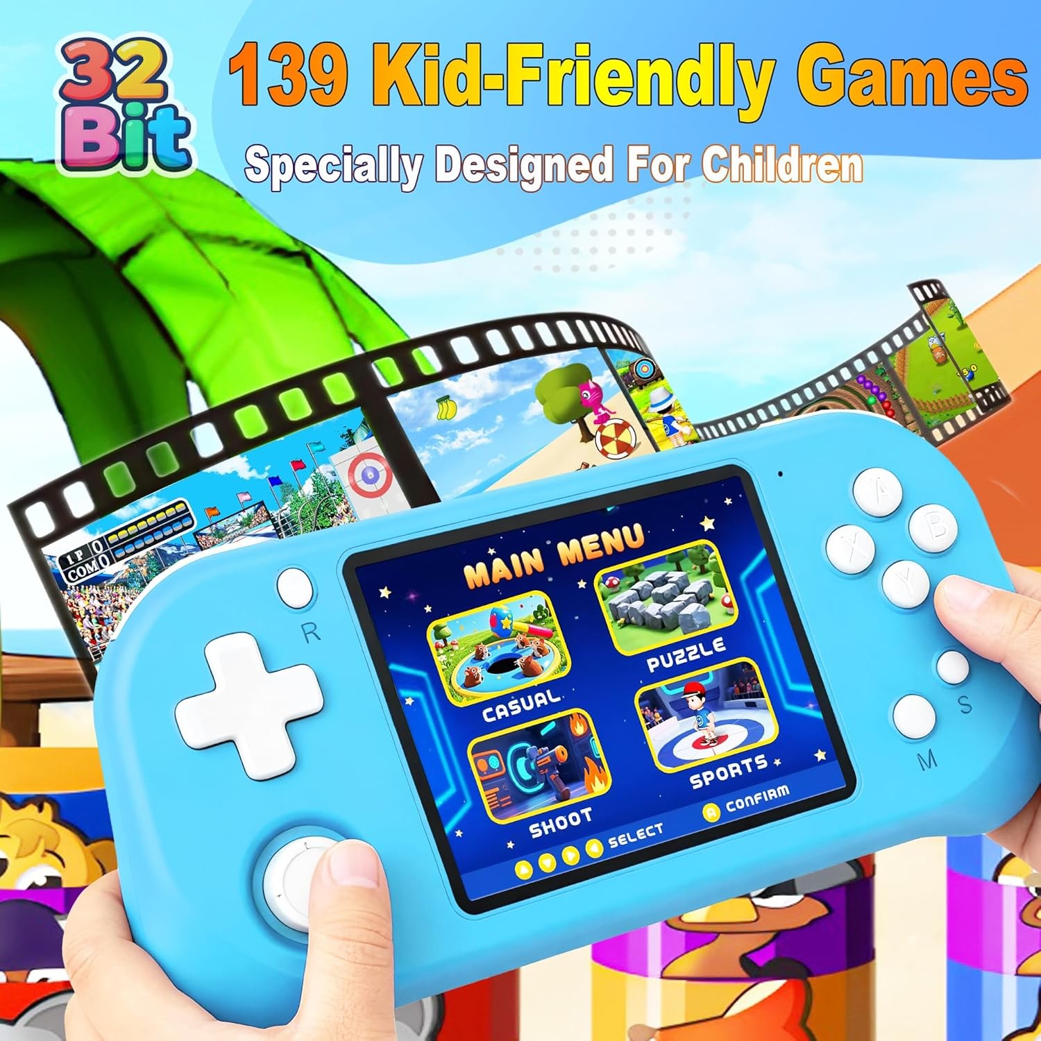 Beijue Handheld Video Game 3.5 Inch 139 Preloaded Bay Blue