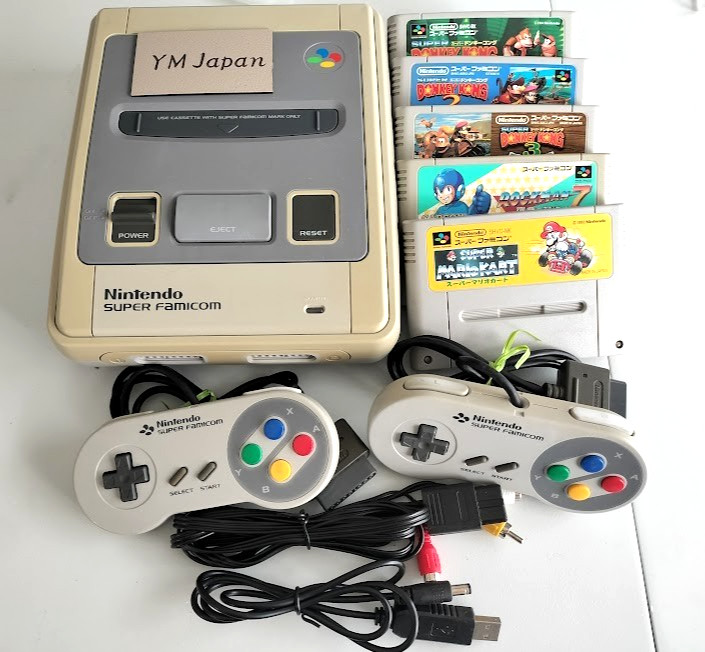 Nintendo Super Famicom Console Complete Set w/5 Games Tested Japan Used