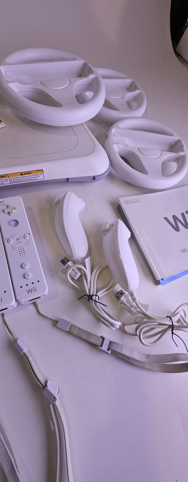 Nintendo Wii Console Bundle w/ 4 Remotes, 3 Nunchucks, 3 Wheels, Wii Sports Game