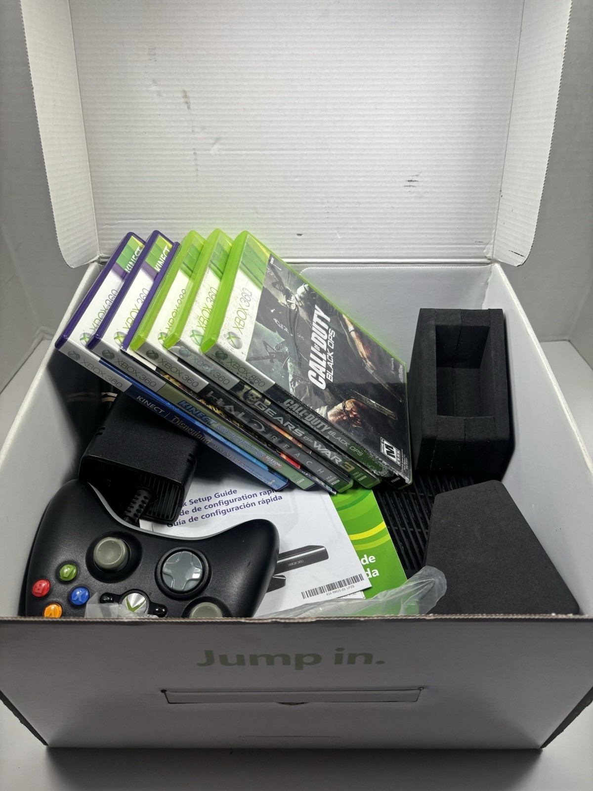 Microsoft Xbox 360 Slim Black 4gb console Bundle CIB 6 Games | Tested, No Kinect