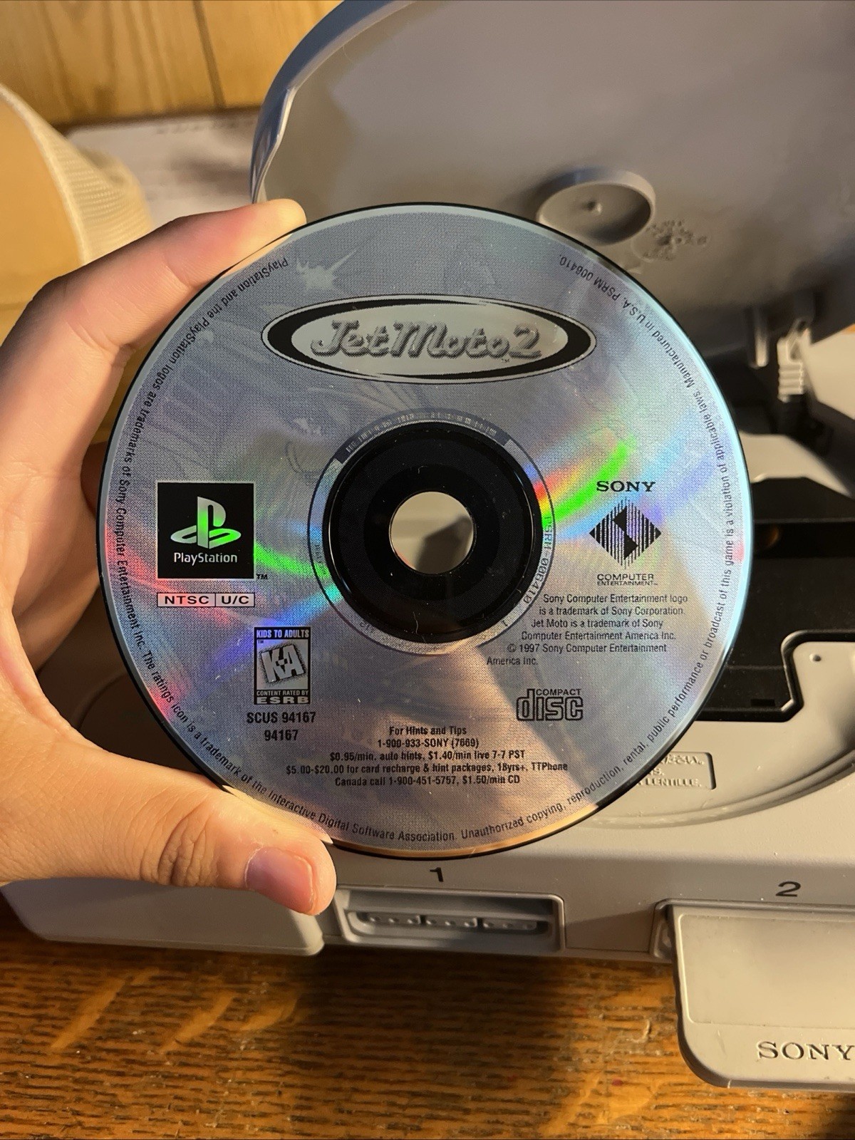 PlayStation 1 PS1 Console + Memory Card +Jet Moto Game Disc NO AV CORD Sony-9001