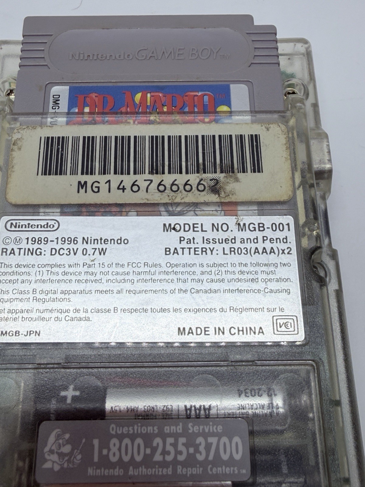 Nintendo Gameboy Pocket Transparent Clear – MGB-001 – Tested with Game