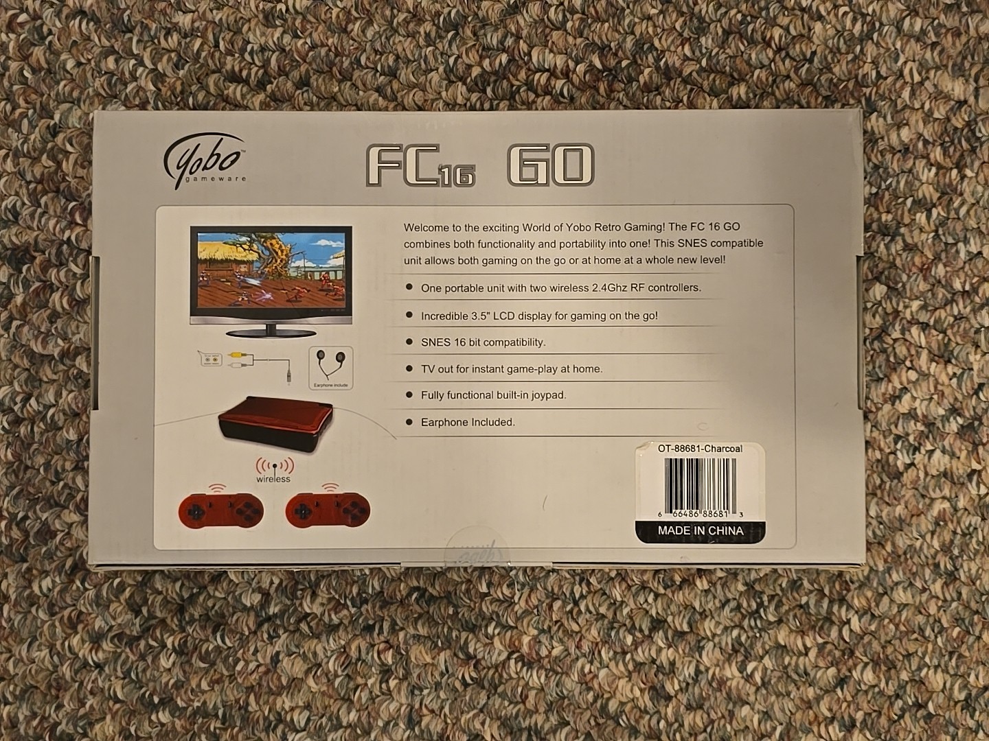 YOBO FC16 GO Handheld SNES Console BLACK Plays Super Nintendo Cartridges NEW