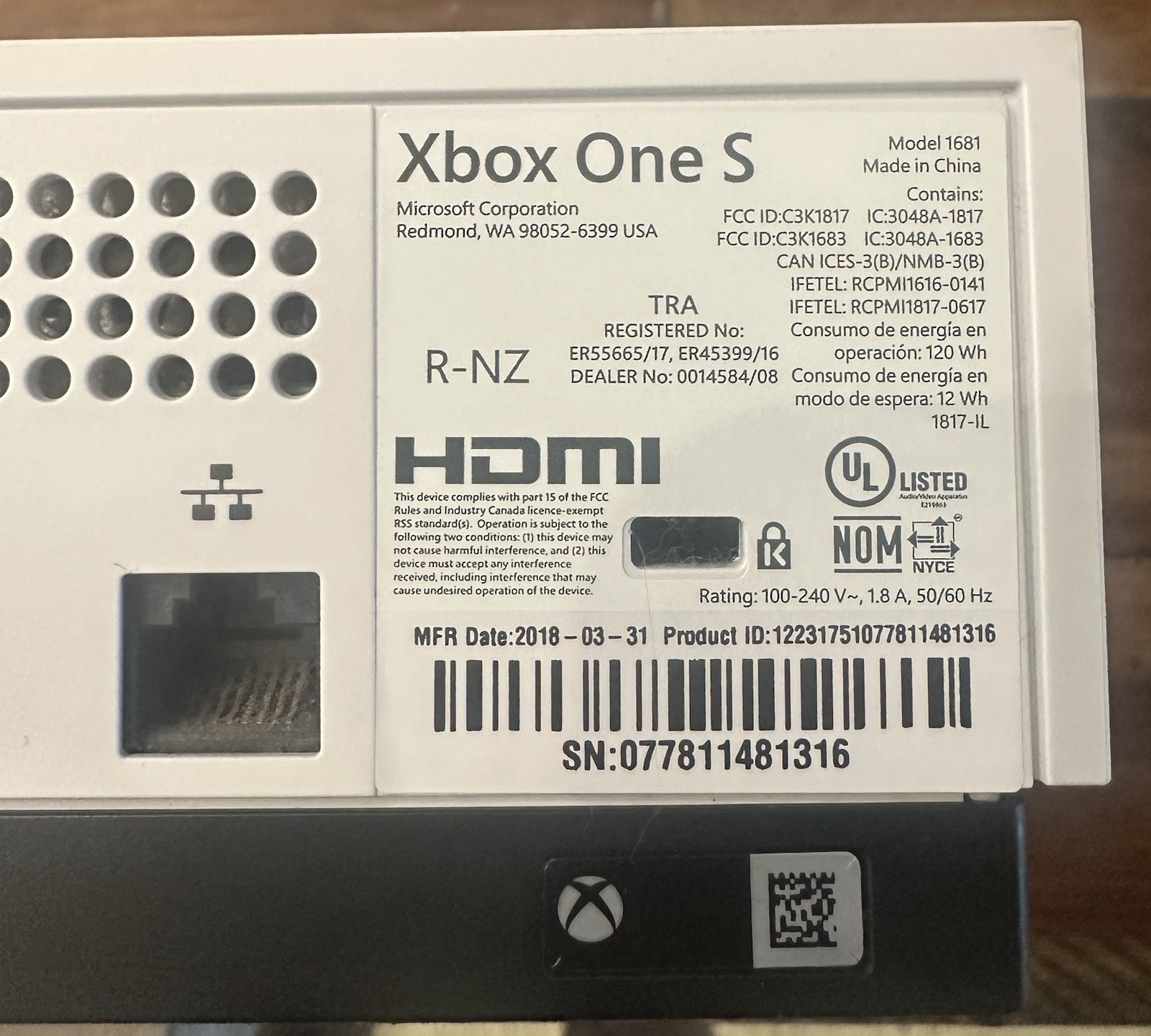 Xbox One S 1TB Bundle W/ Controller Power Cable HDMI + 16Games Tested Works