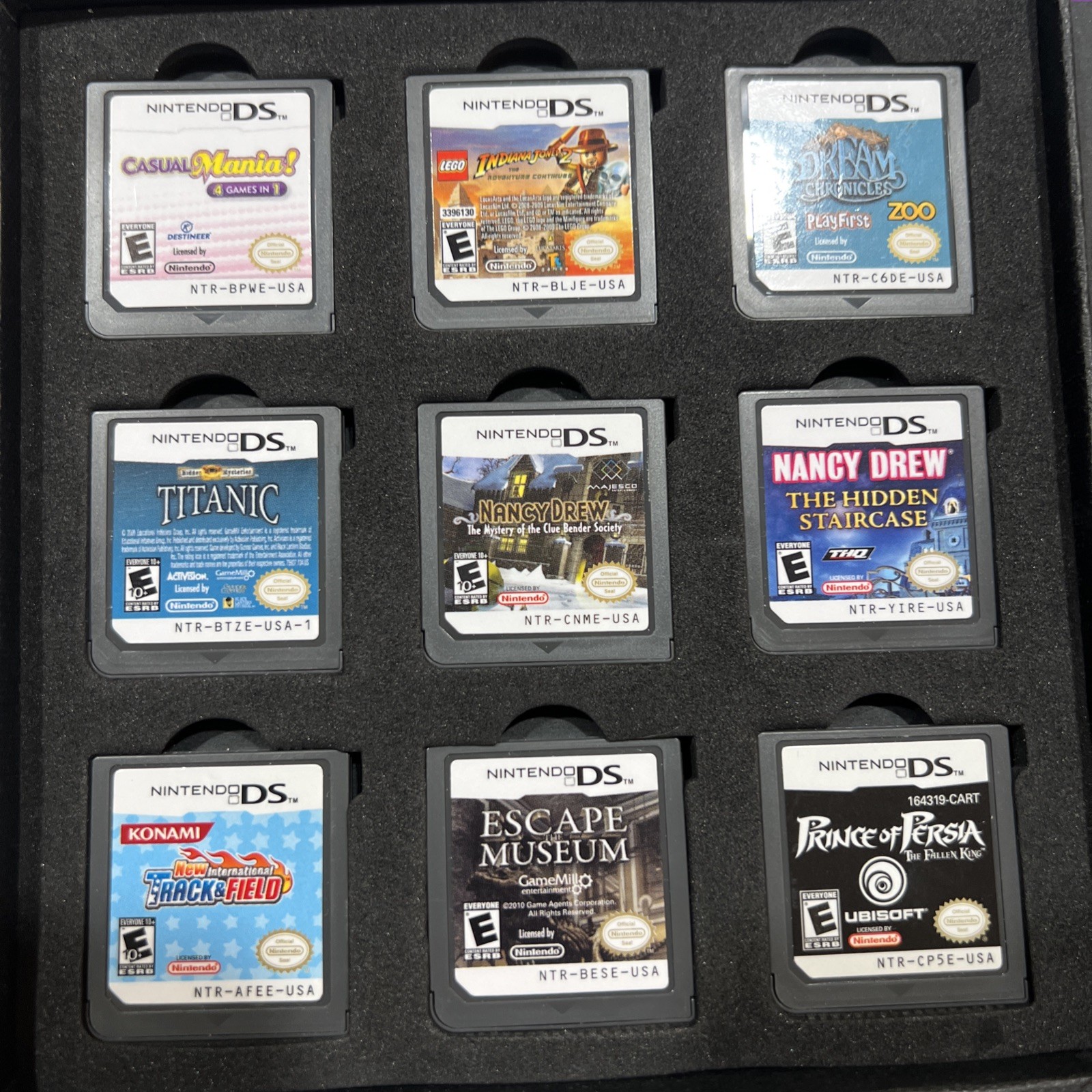 Nintendo DS Lite Cobalt Blue Console Bundle 9 Games New Battery Charger Cases